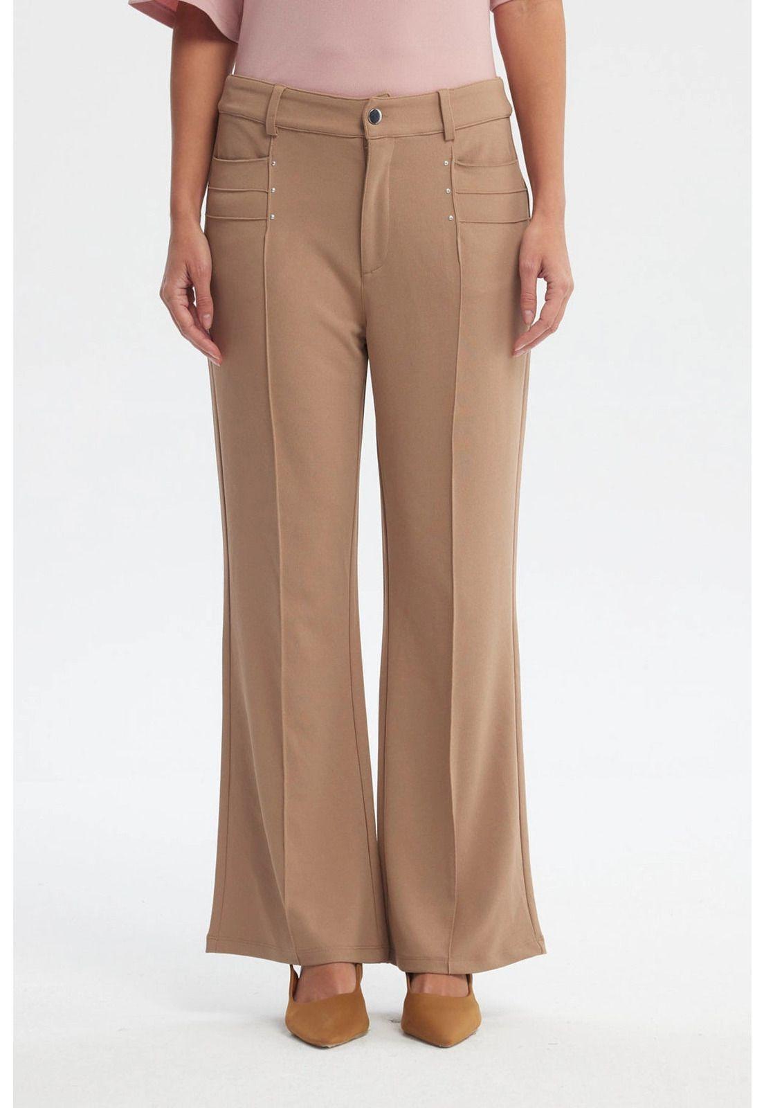 Pantalón Mujer Liso Largo Café Claro-0