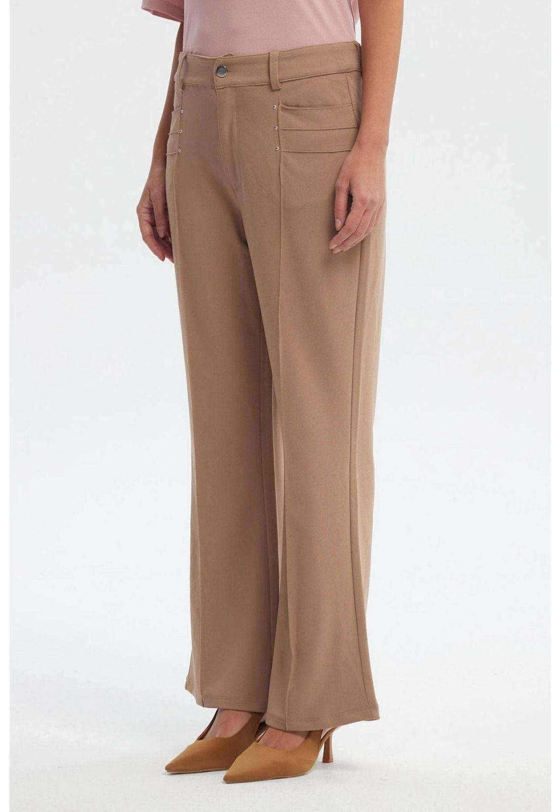 Pantalón Mujer Liso Largo Café Claro-1