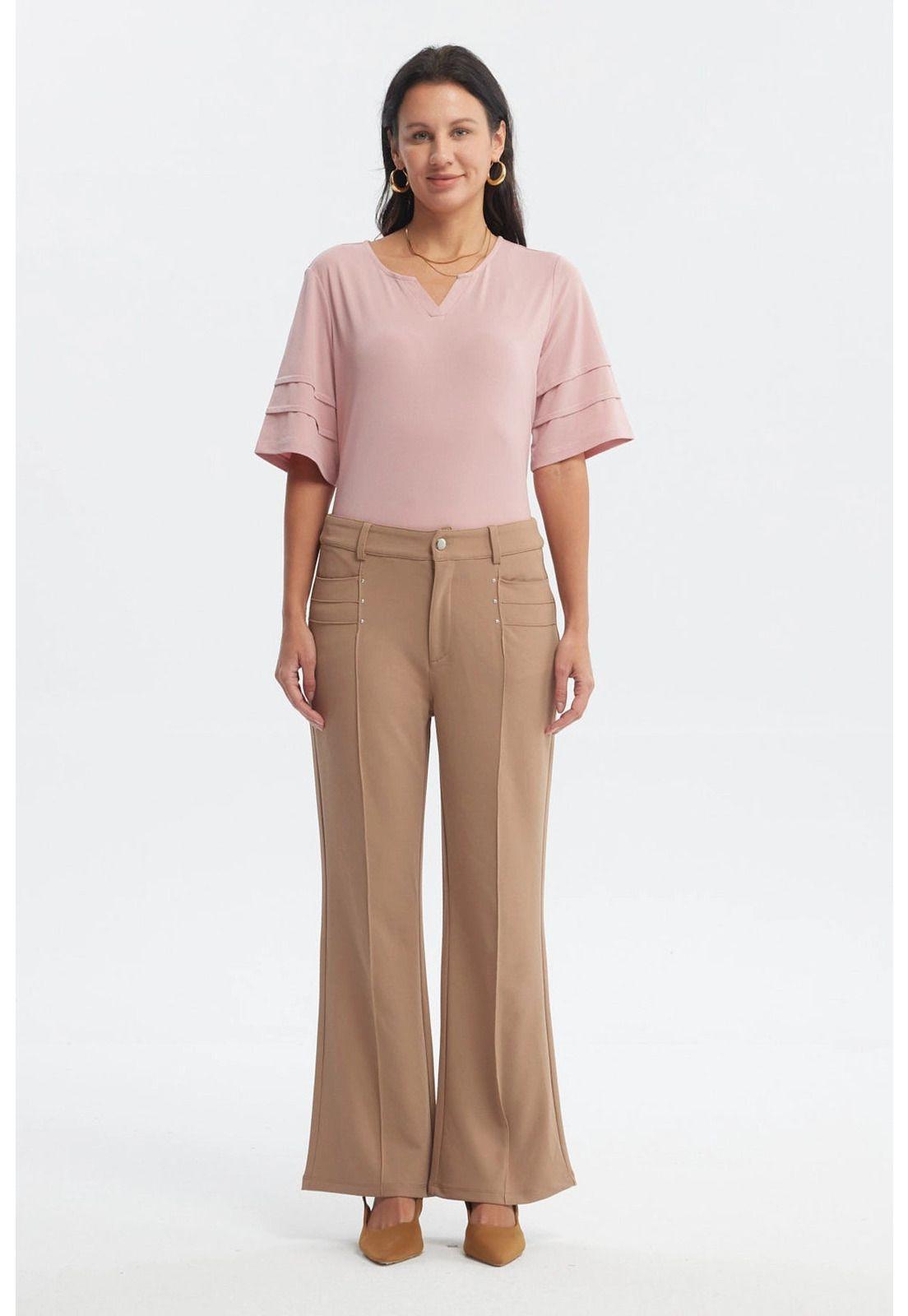 Pantalón Mujer Liso Largo Café Claro-3