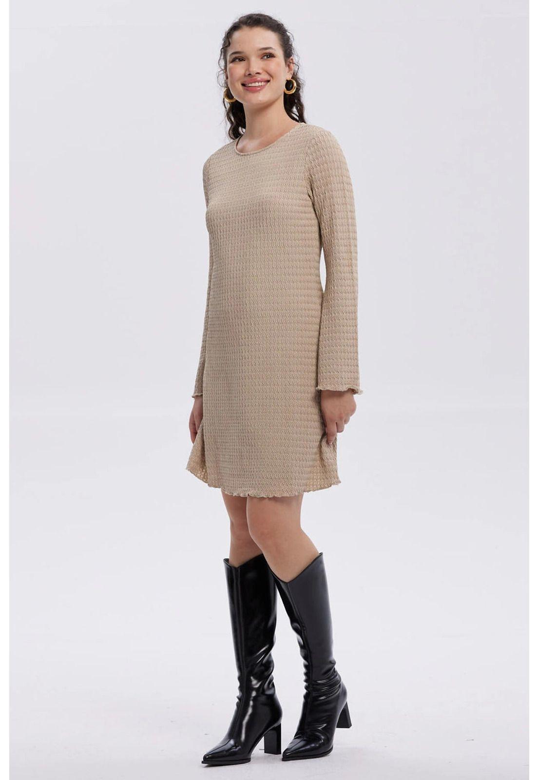 Vestido Mujer Flare Corto Beige-3