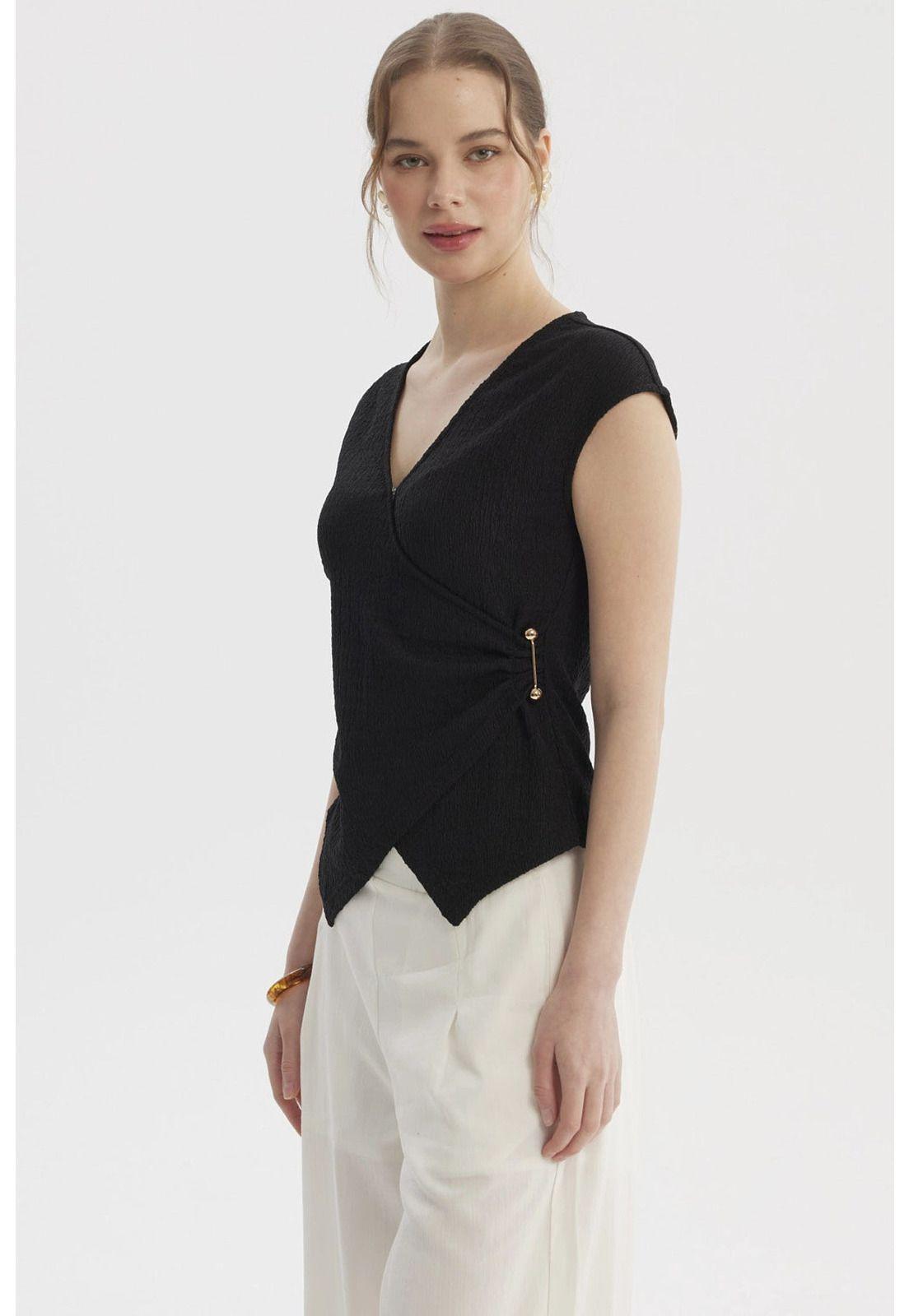 Polera Mujer Cruzado Textura Negro-1
