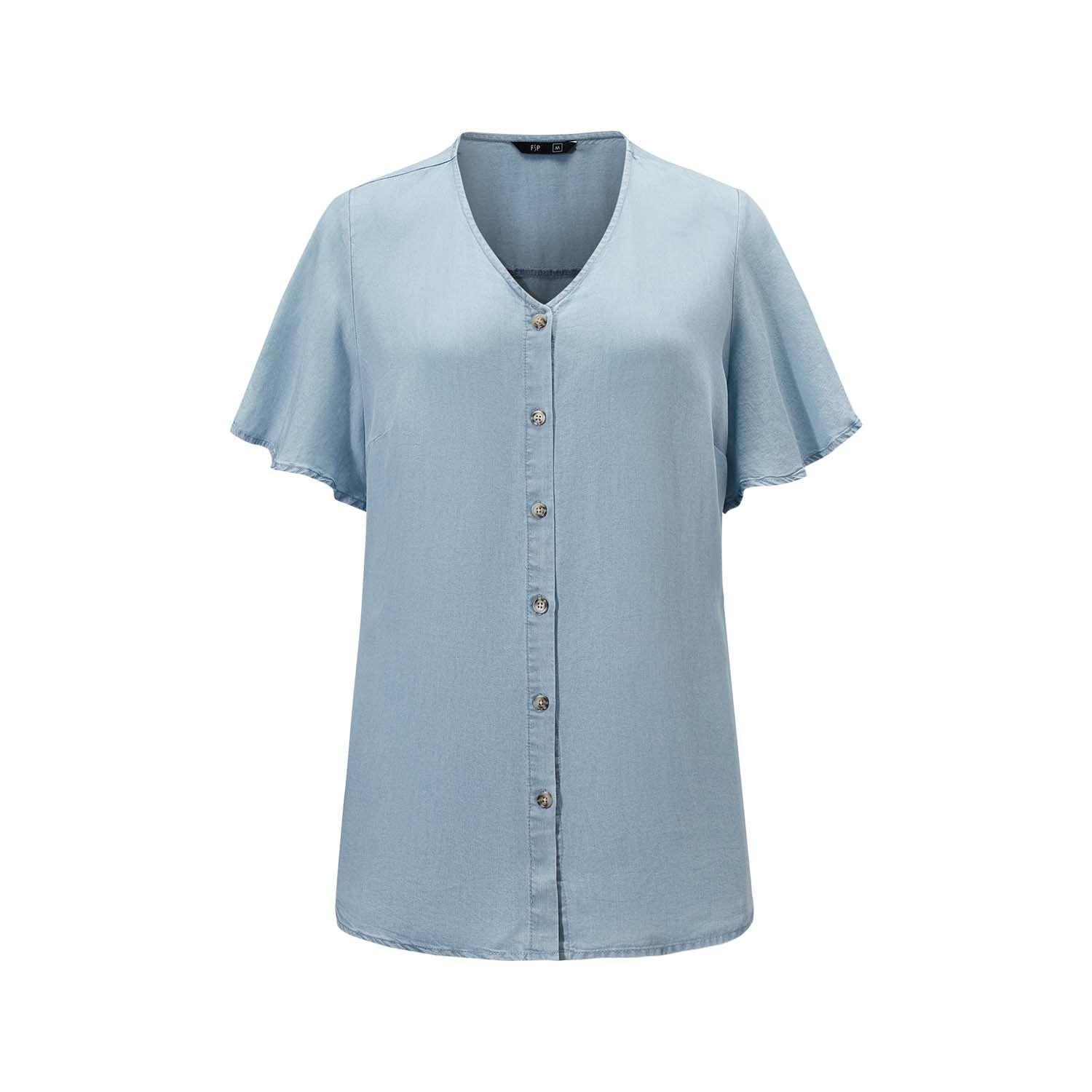 Blusa Mujer Tencel Abotonado Azul Claro Fashion's Park-0