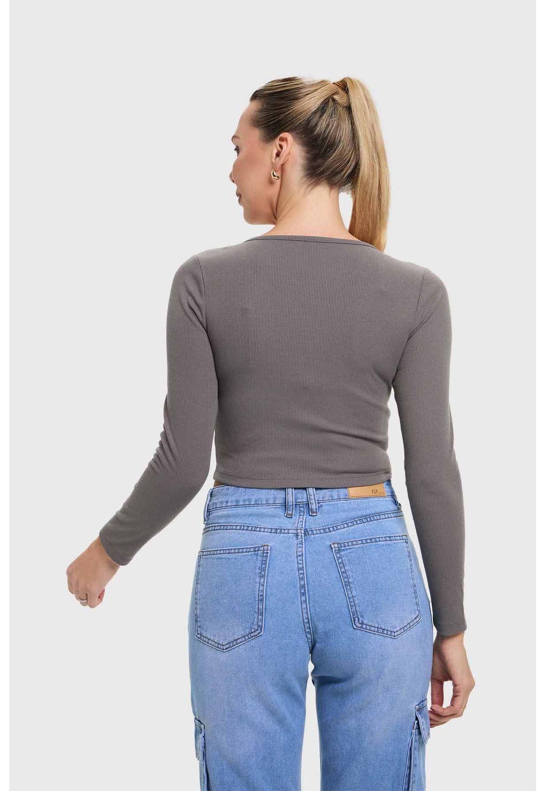 Polera Mujer Amarras Escote Gris-2