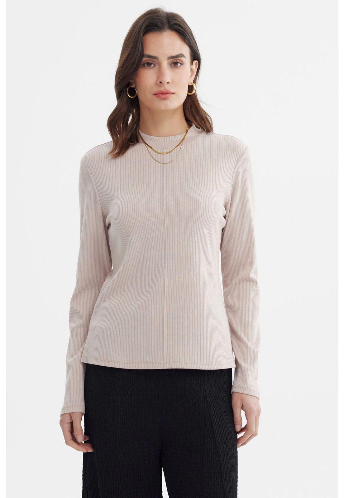 Polera Mujer Rib Lisa Beige-0