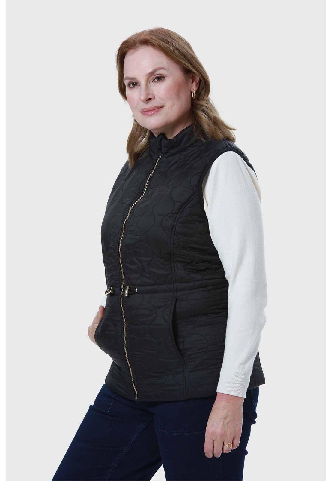 Parka Mujer Con Rombos Bolsillos Negro-1