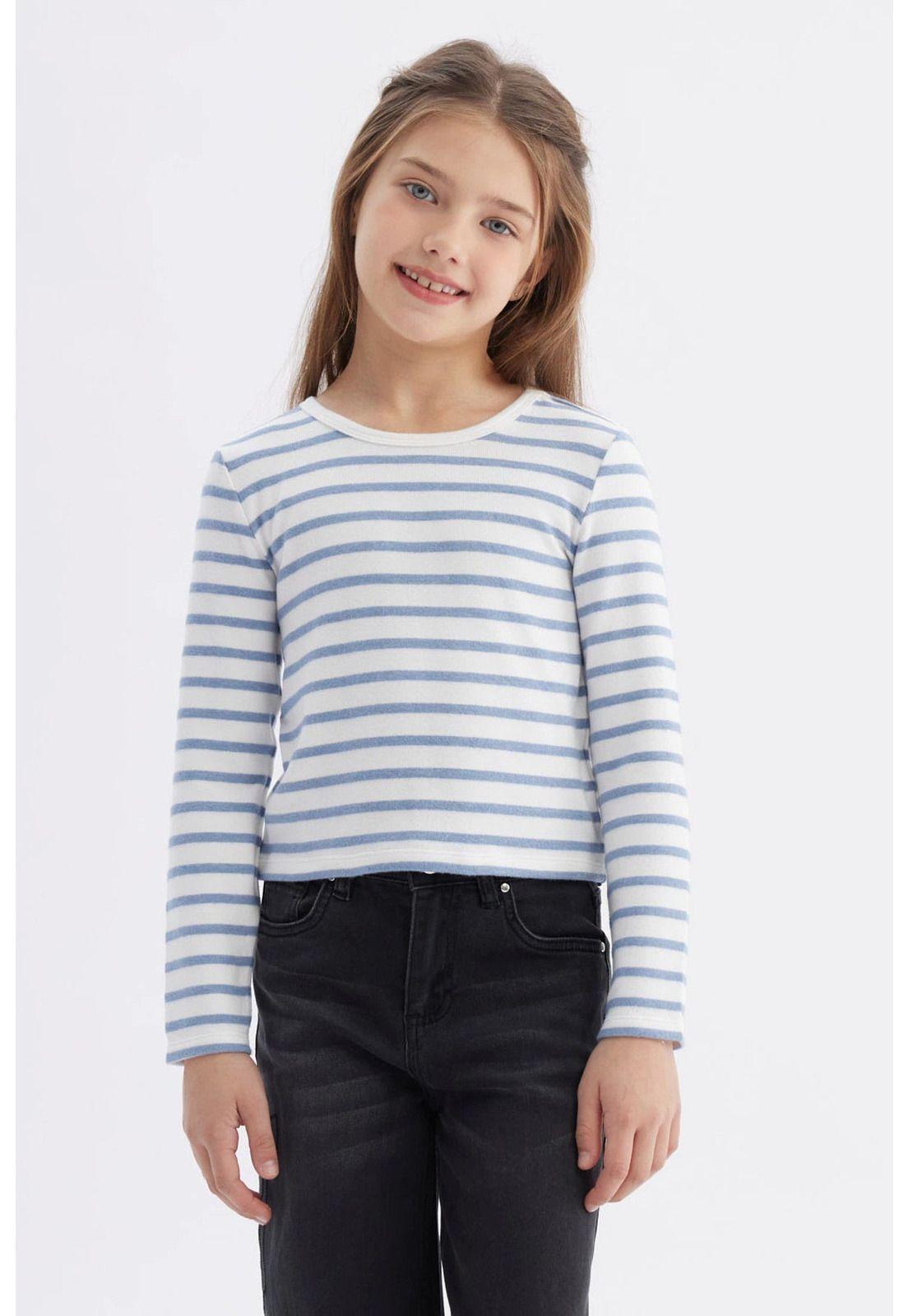 Polera Niña Rayas Celeste-0