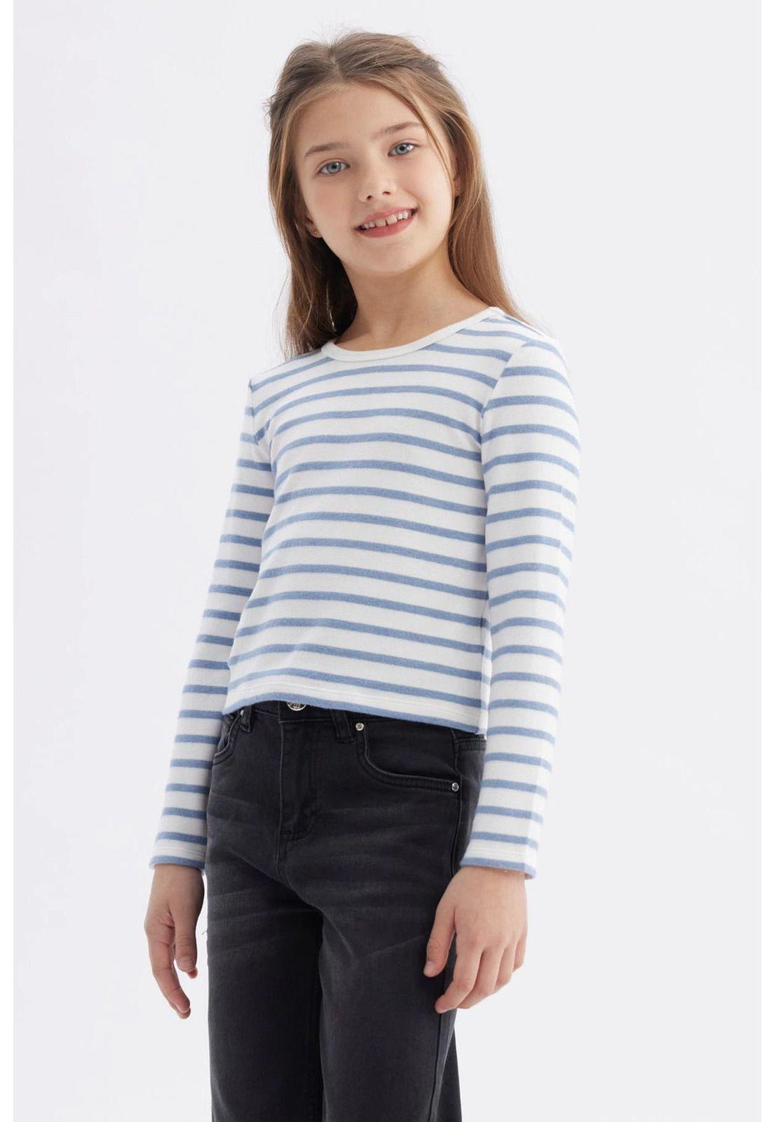 Polera Niña Rayas Celeste-1