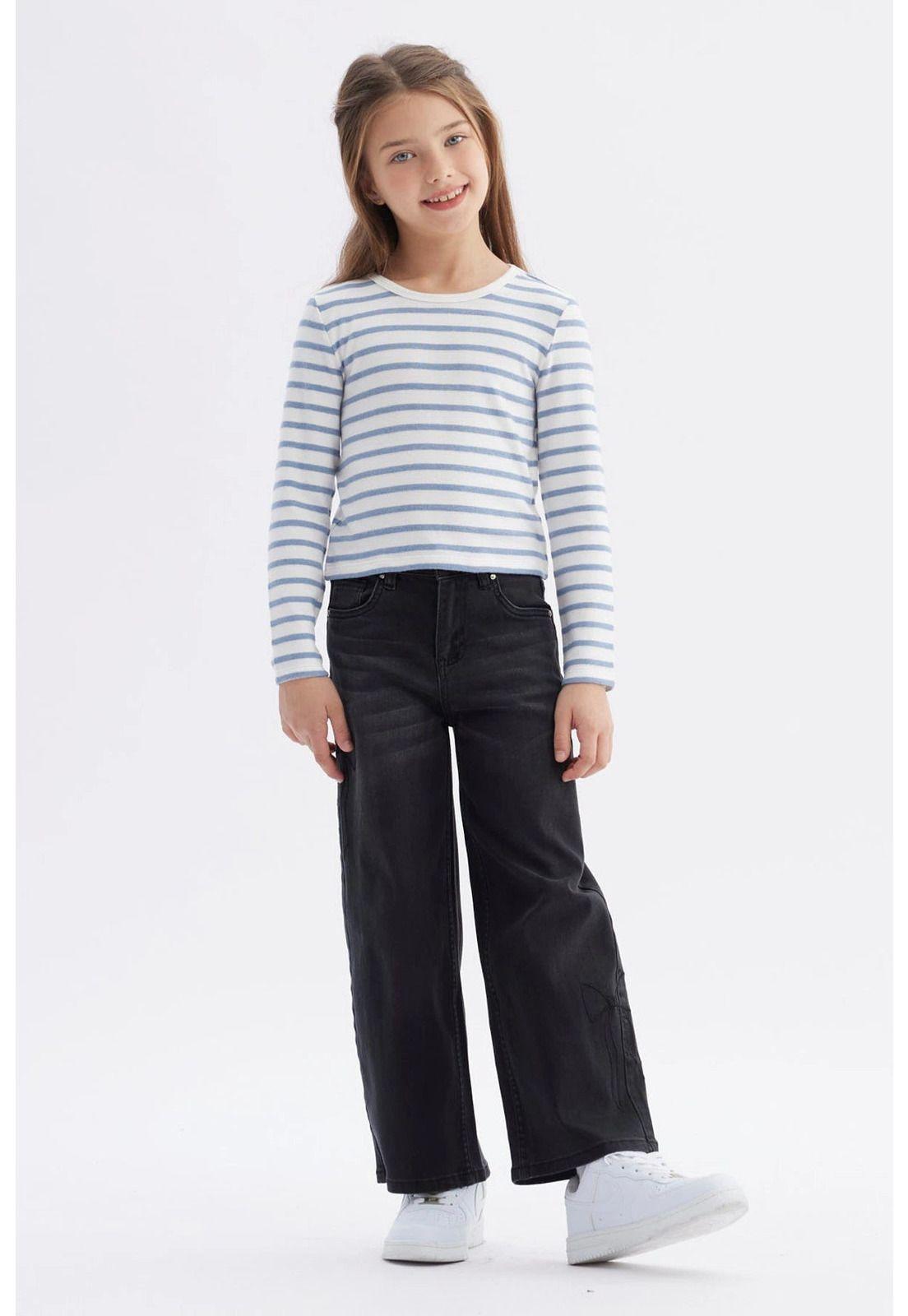 Polera Niña Rayas Celeste-3