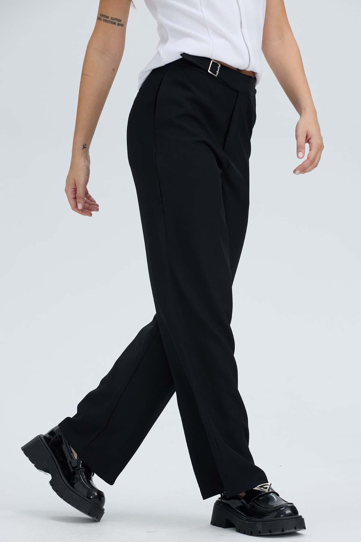 Pantalón Mujer Sastrero Aplicación Cinturón Negro-2