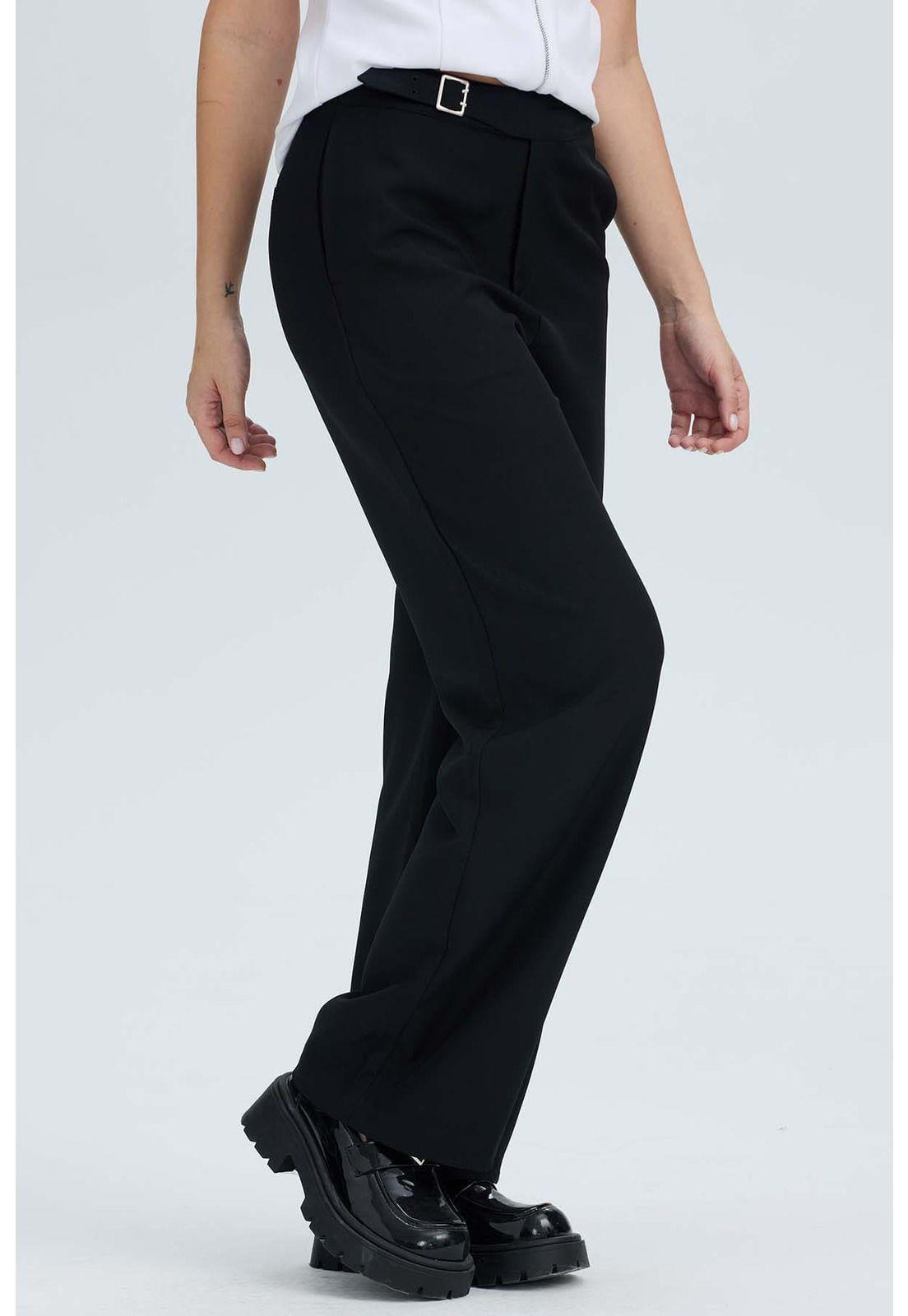 Pantalón Mujer Sastrero Aplicación Cinturón Negro-1