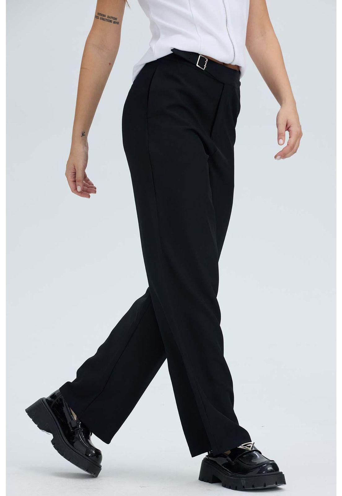 Pantalón Mujer Sastrero Aplicación Cinturón Negro-3
