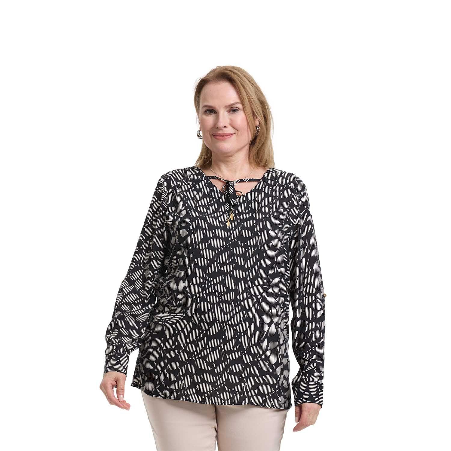 Blusa Mujer Crep Lisa Estmpada Negro / Blanco Fashion's Park-0