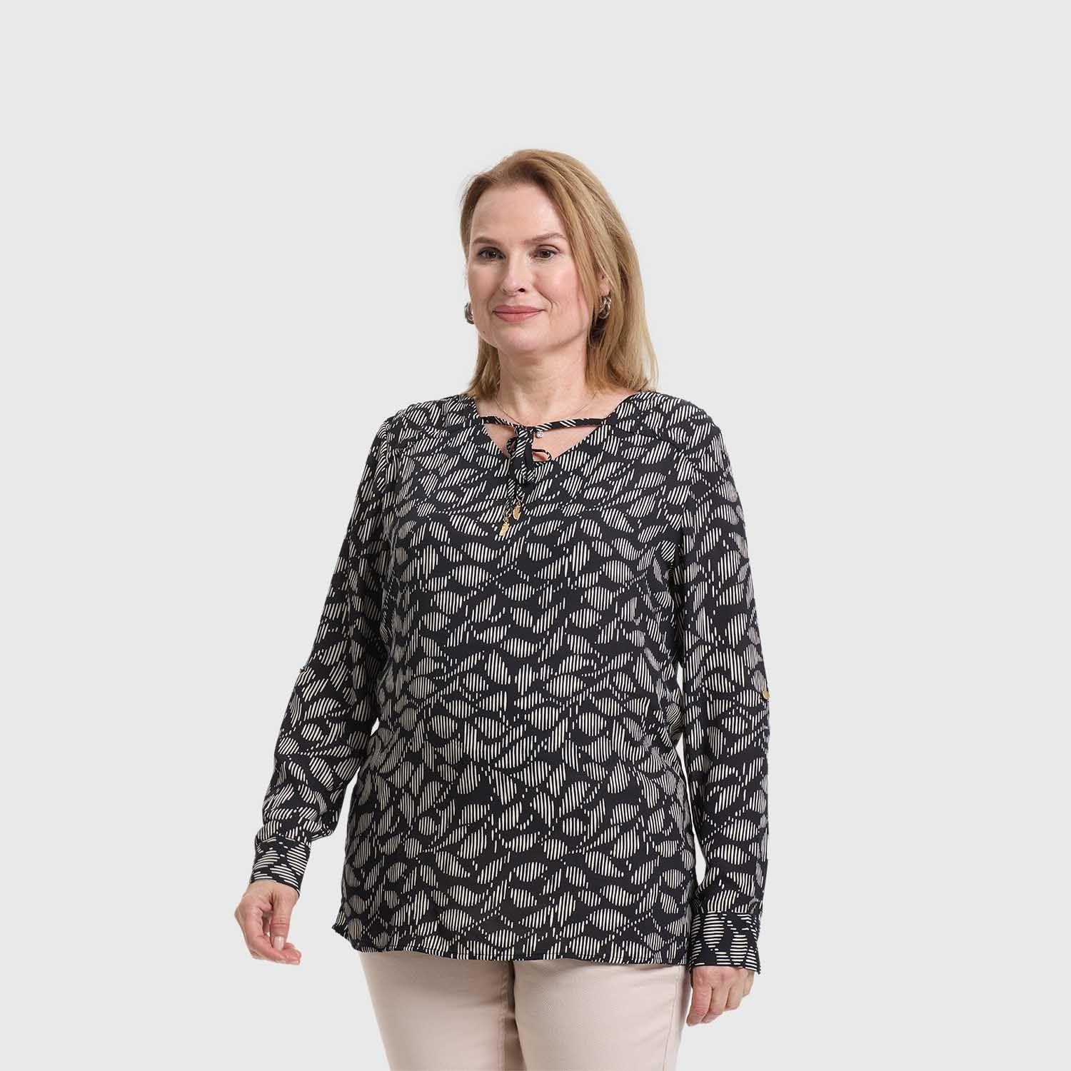 Blusa Mujer Crep Lisa Estmpada Negro / Blanco Fashion's Park-1