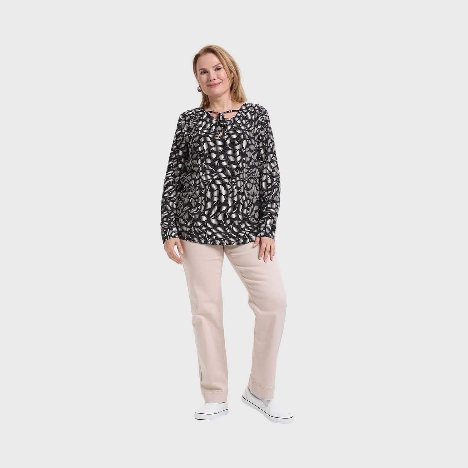 Blusa Mujer Crep Lisa Estmpada Negro / Blanco Fashion's Park-3