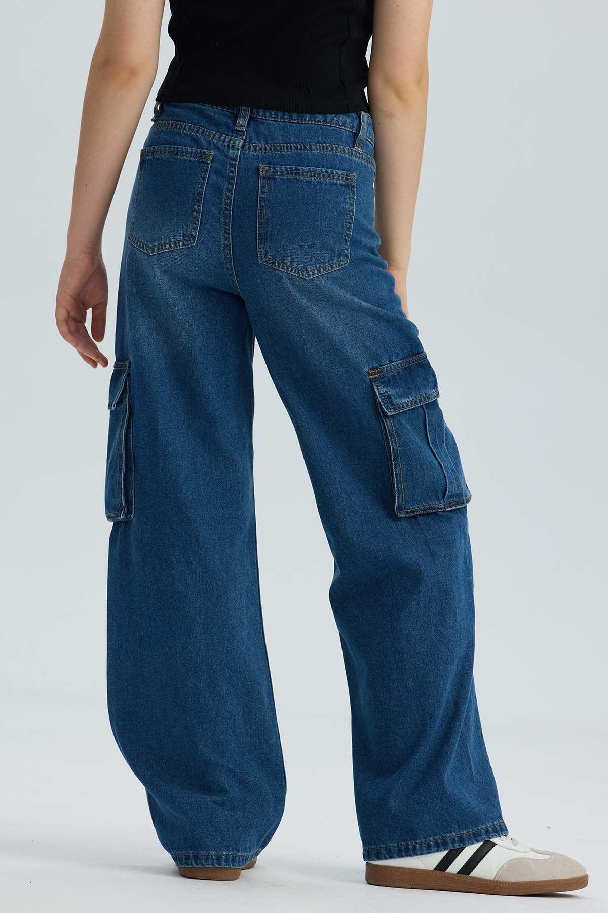 Jeans Niña Wide Leg Cargo Azul-2