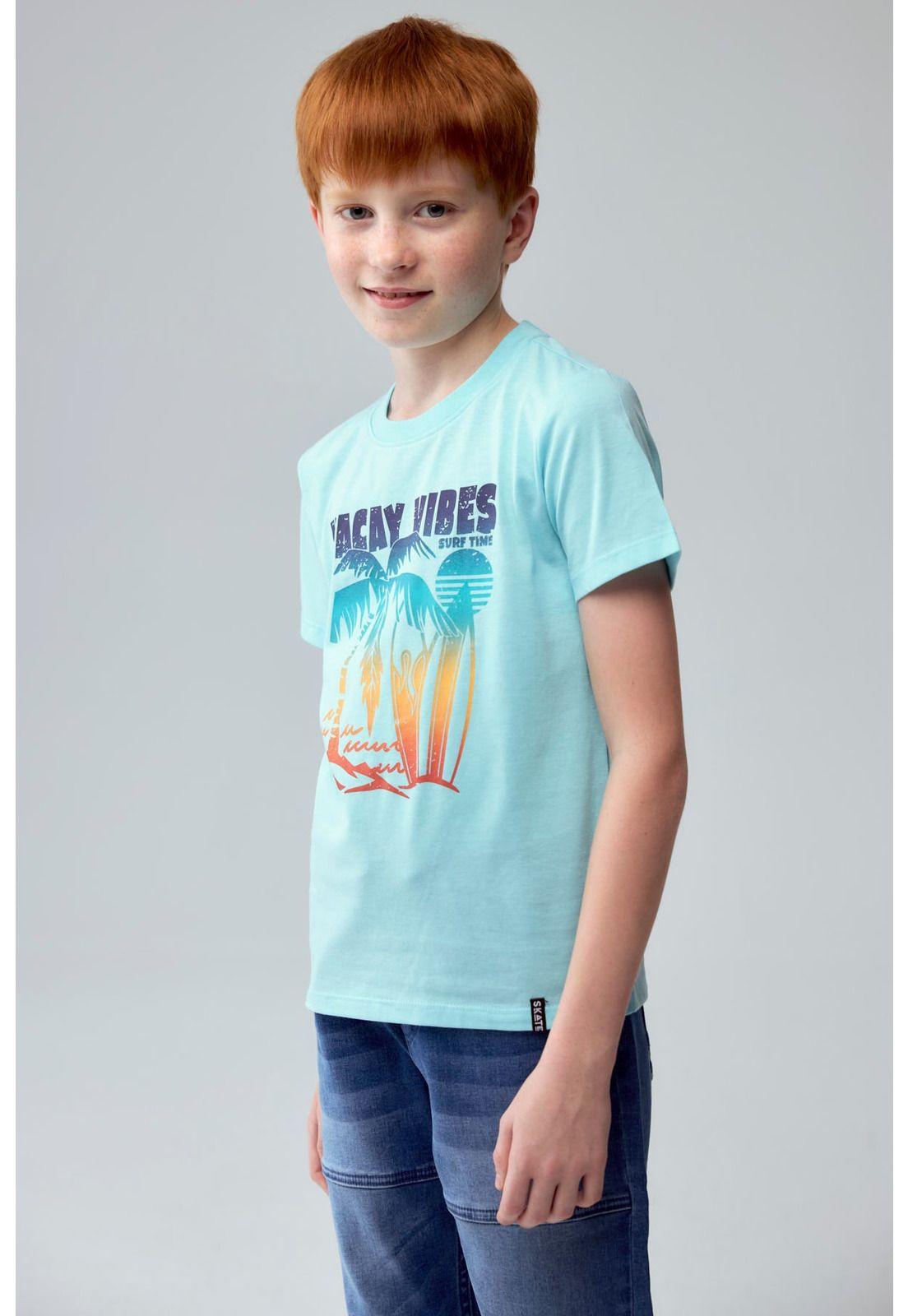 Polera Niño Básica Estampada Aqua-0