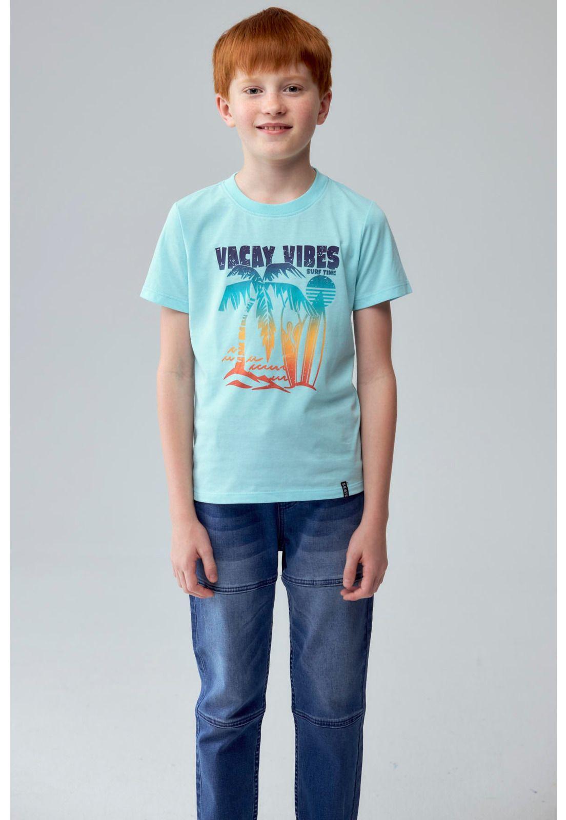 Polera Niño Básica Estampada Aqua-1