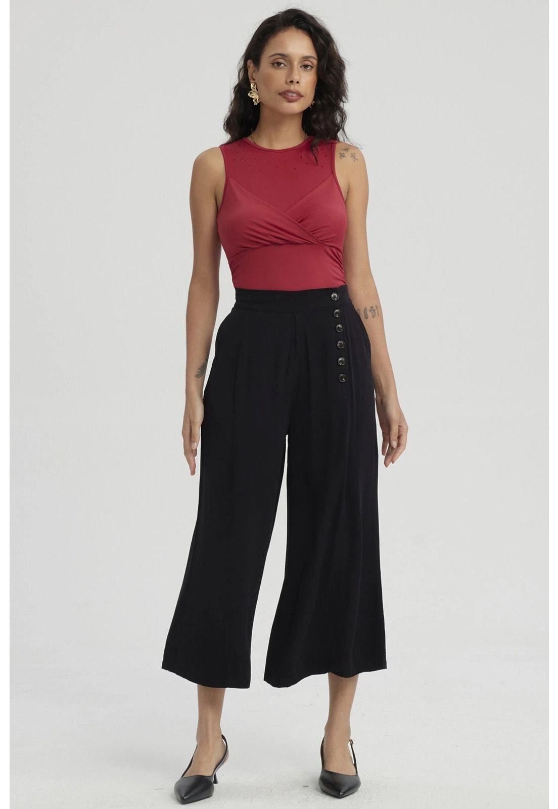 Pantalón Mujer Botones Costados Negro-1