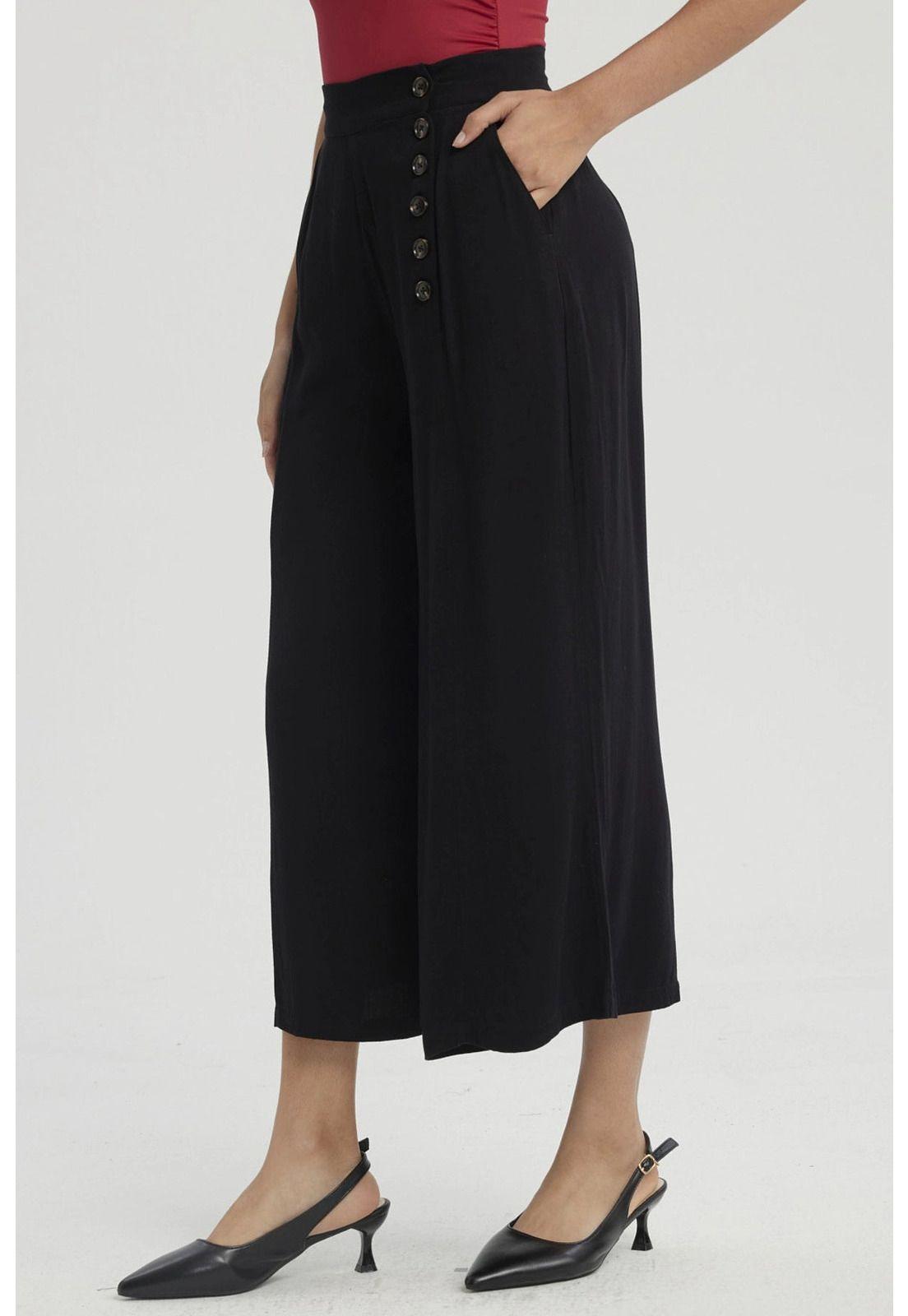 Pantalón Mujer Botones Costados Negro-3