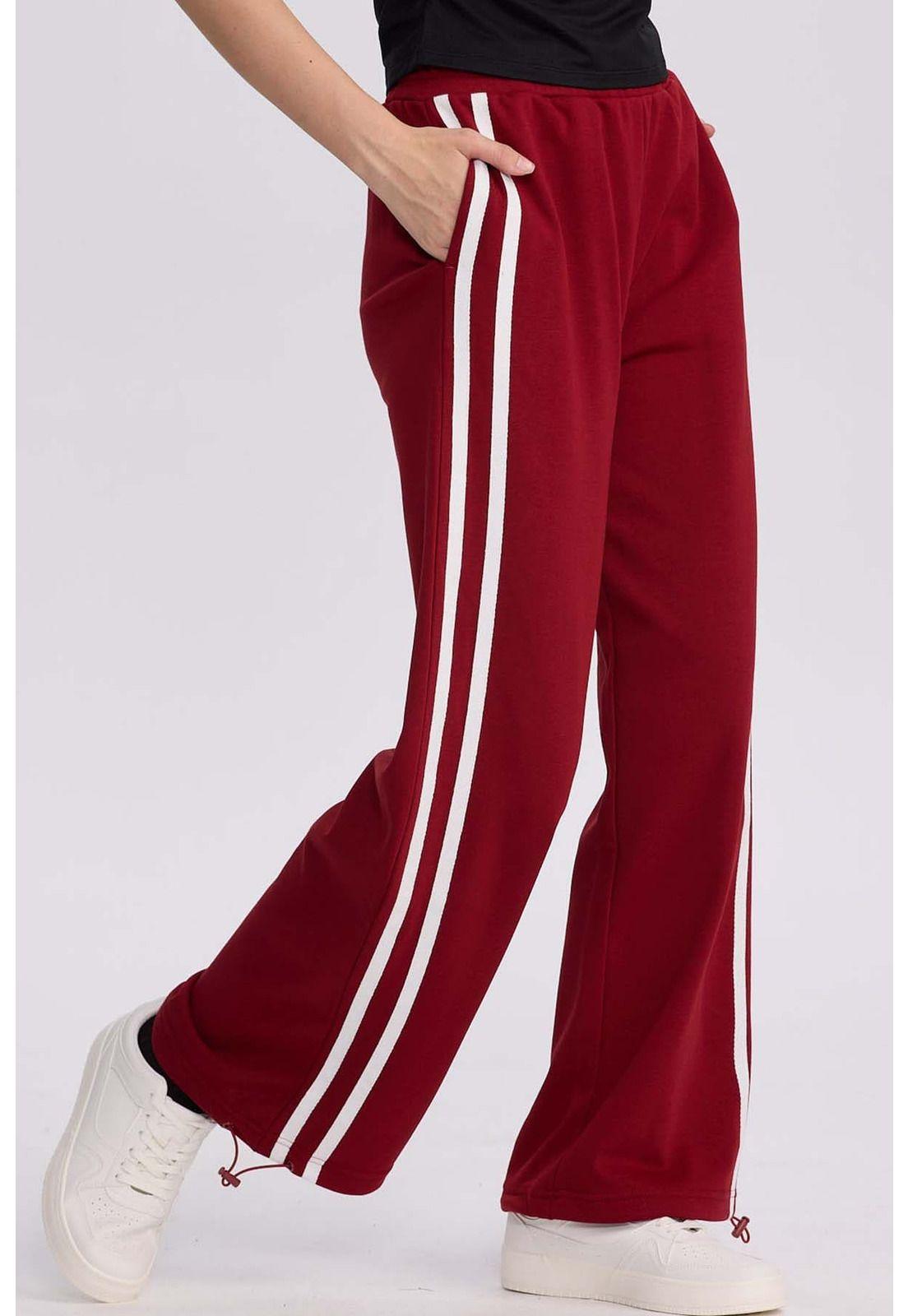 Pantalón Buzo Mujer Líneas Burdeo-1