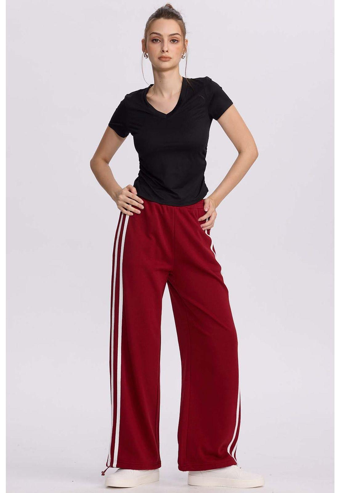 Pantalón Buzo Mujer Líneas Burdeo-3