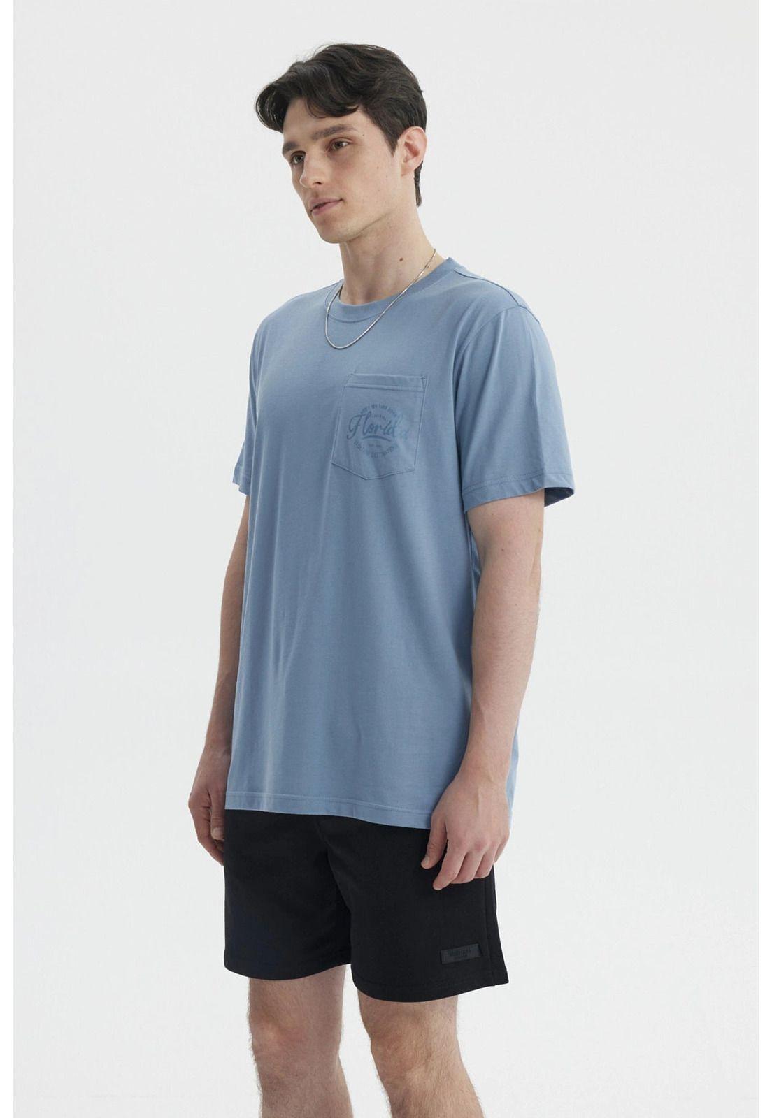 Polera Hombre Con Bolsillo Print Azul Piedra-1