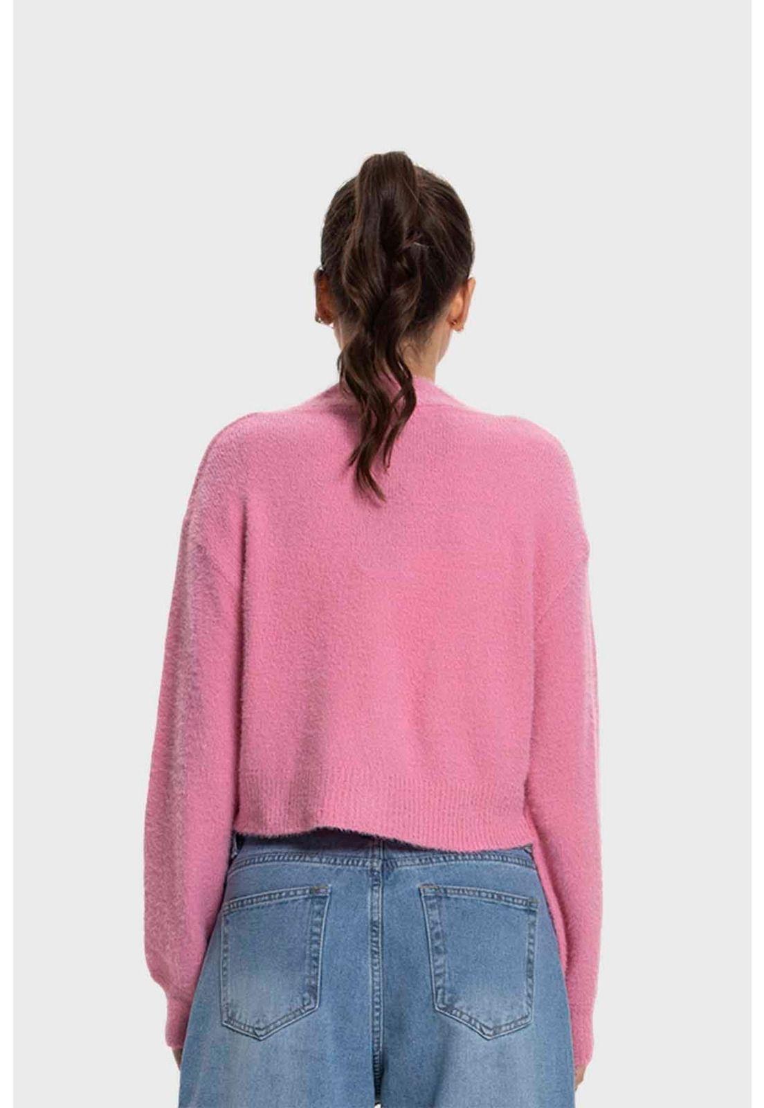 Sweater Mujer Cuello V Abierto Rosado-3