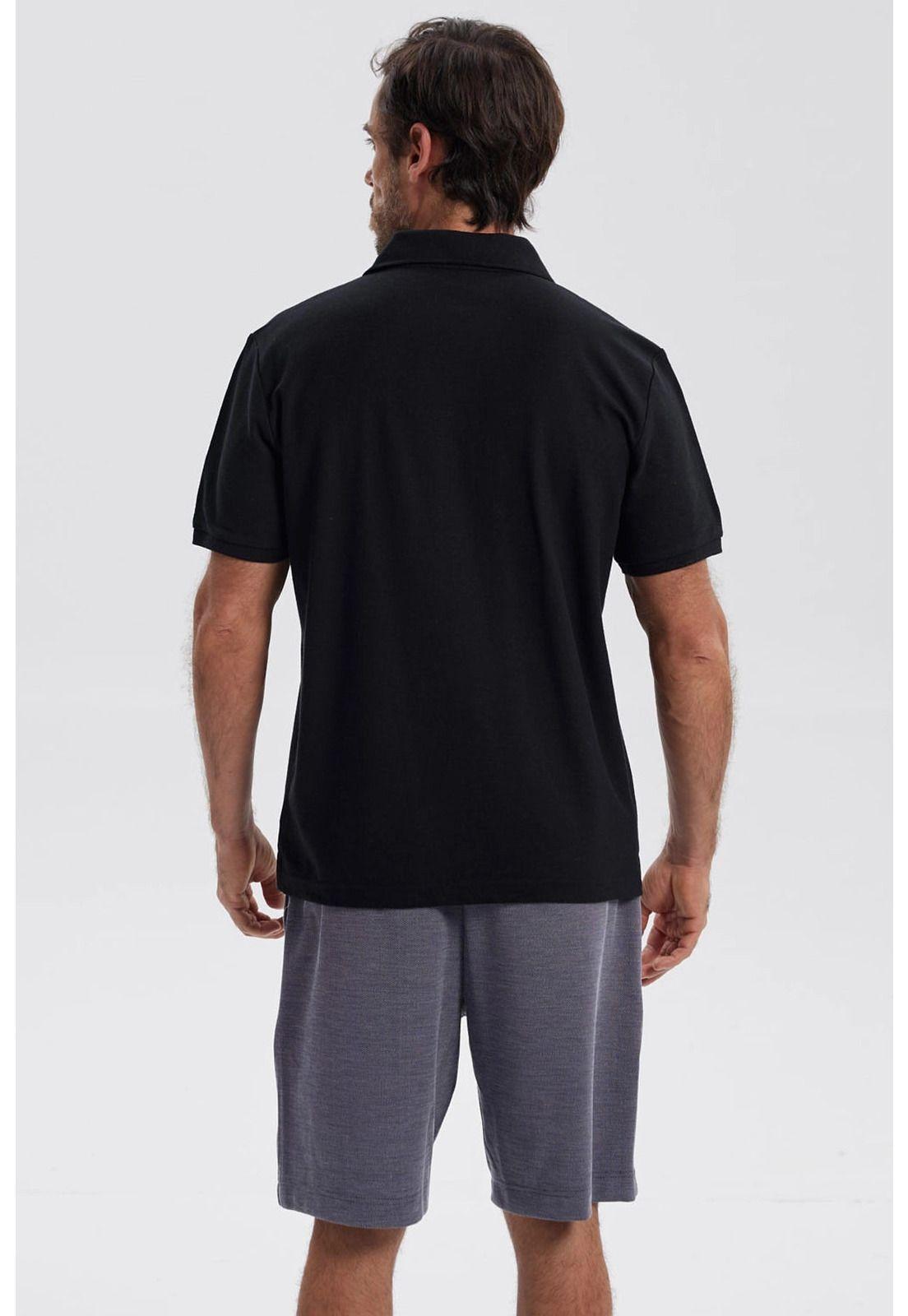 Polera Hombre Piqué Básica Lisa Negro - lll-2