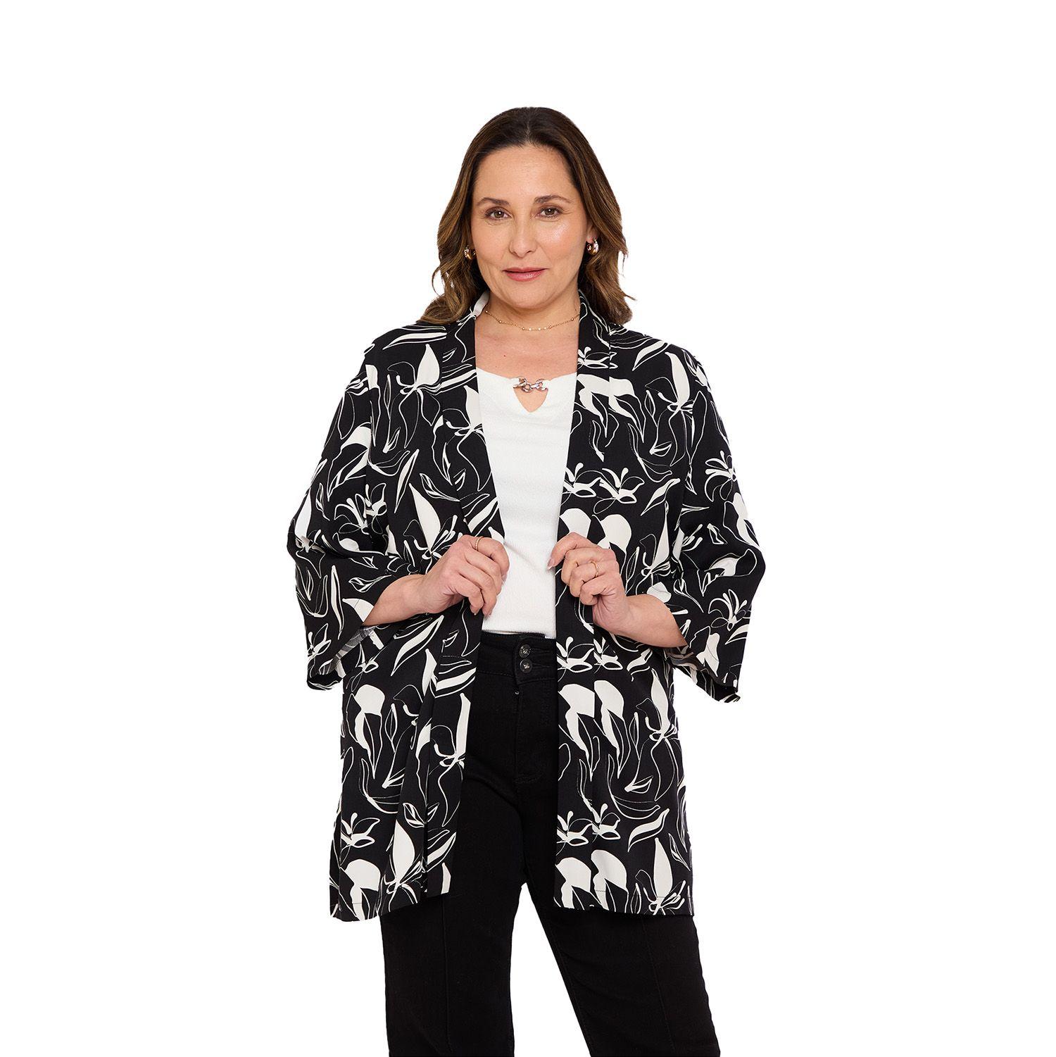 Blusa Mujer Kimono Negro / Blanco Fashion's Park-0