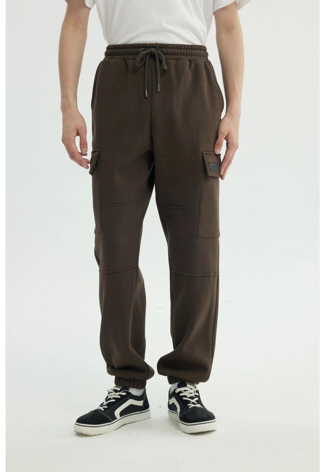 Pantalón Buzo Hombre Calce Recto Marrón-0