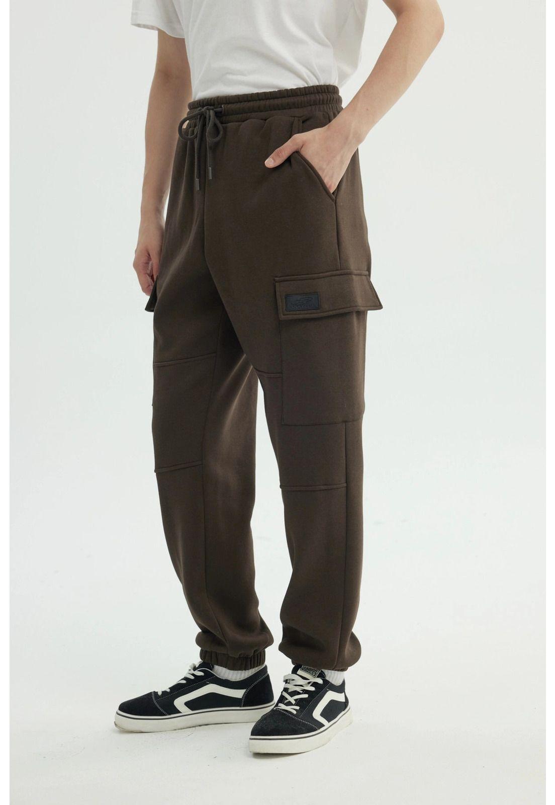 Pantalón Buzo Hombre Calce Recto Marrón-1