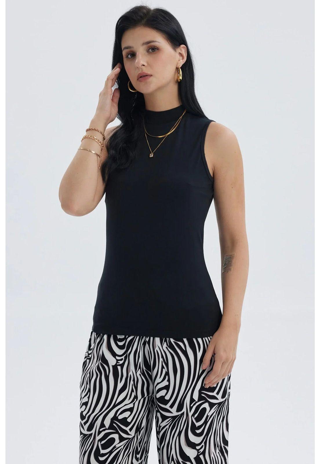 Polera Mujer Elasticada Negro-0