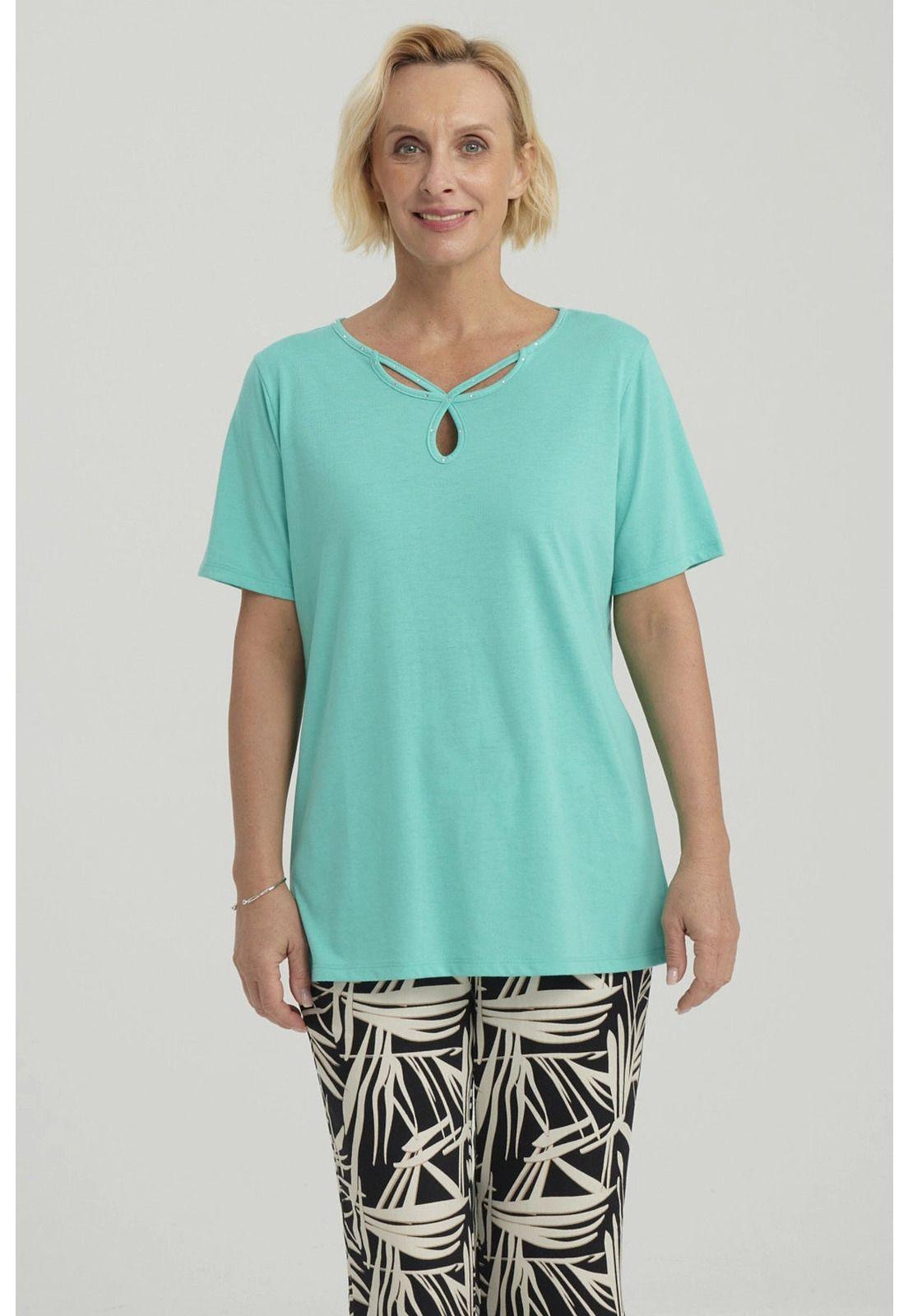 Polera Mujer Lisa Apertura Turquesa - ll-4