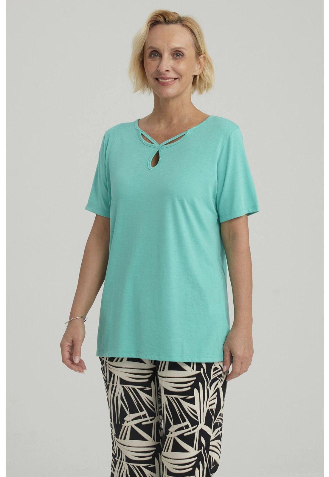 Polera Mujer Lisa Apertura Turquesa - ll-5