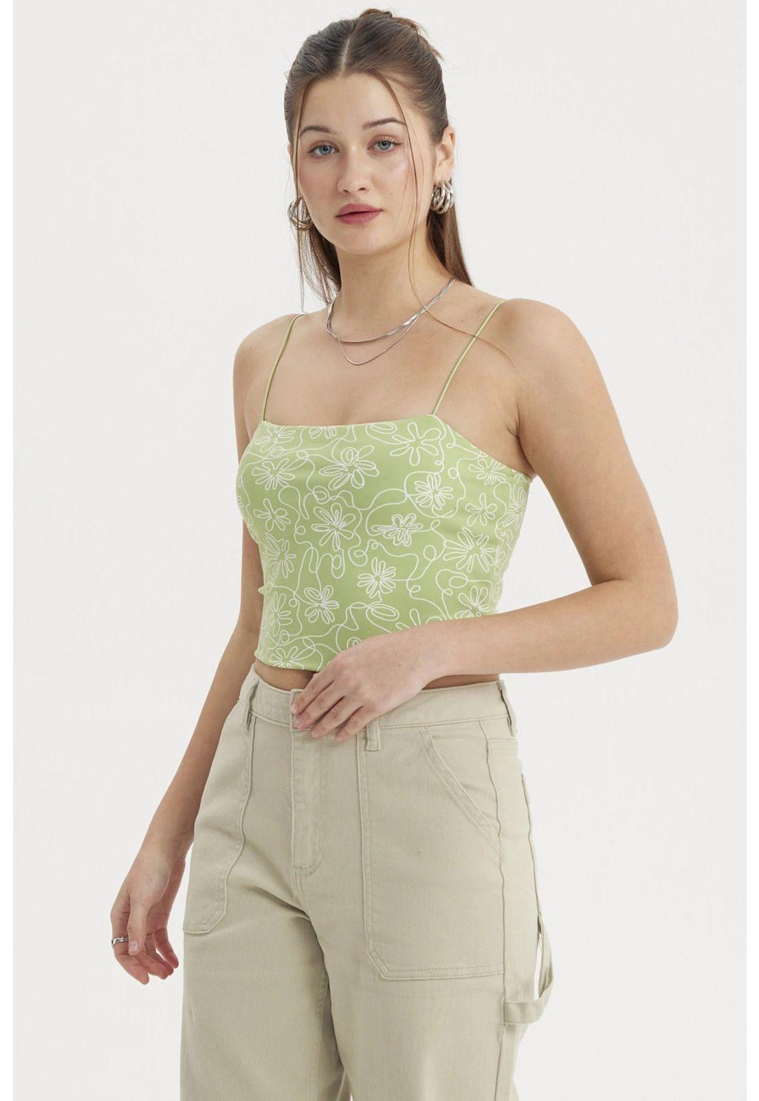 Peto Mujer Liso Print Crop Verde-1