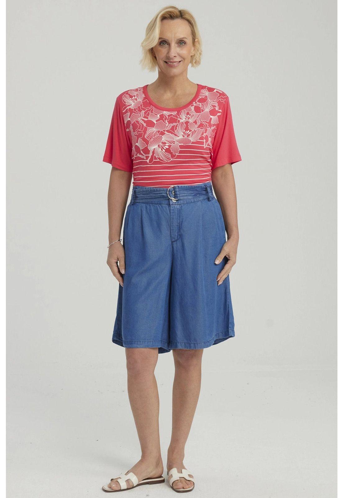 Bermuda Mujer Tencel Tiro Alto Azul-1