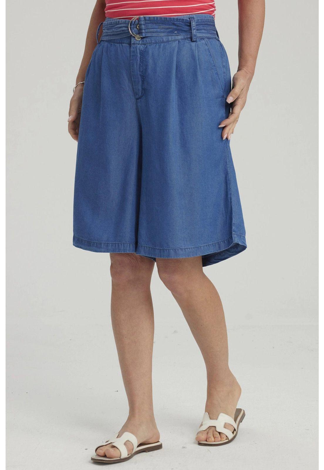 Bermuda Mujer Tencel Tiro Alto Azul-3