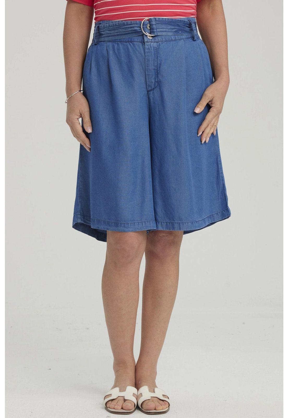 Bermuda Mujer Tencel Tiro Alto Azul-4