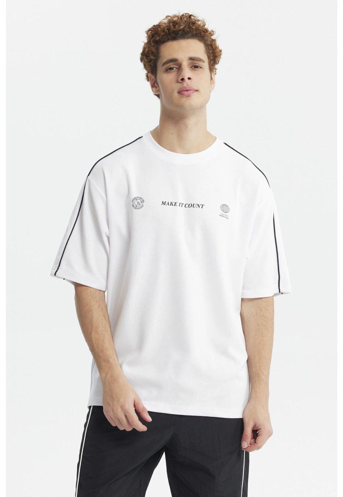 Polera Hombre Oversize Doble Línea Blanco-0
