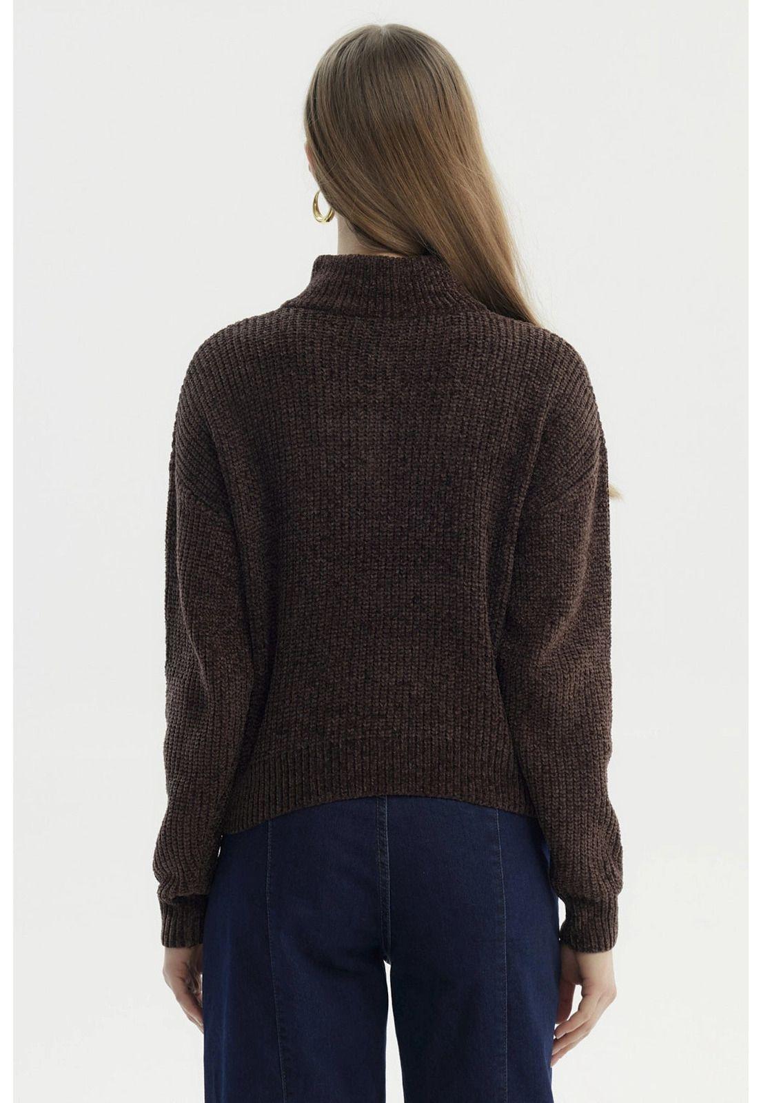 Sweater Mujer Half Zipper Chocolate-2