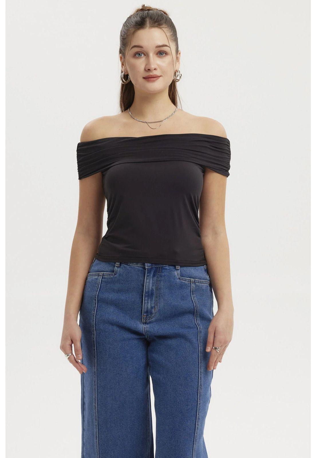 Polera Mujer Bardot Basta Redondeada Negro-0