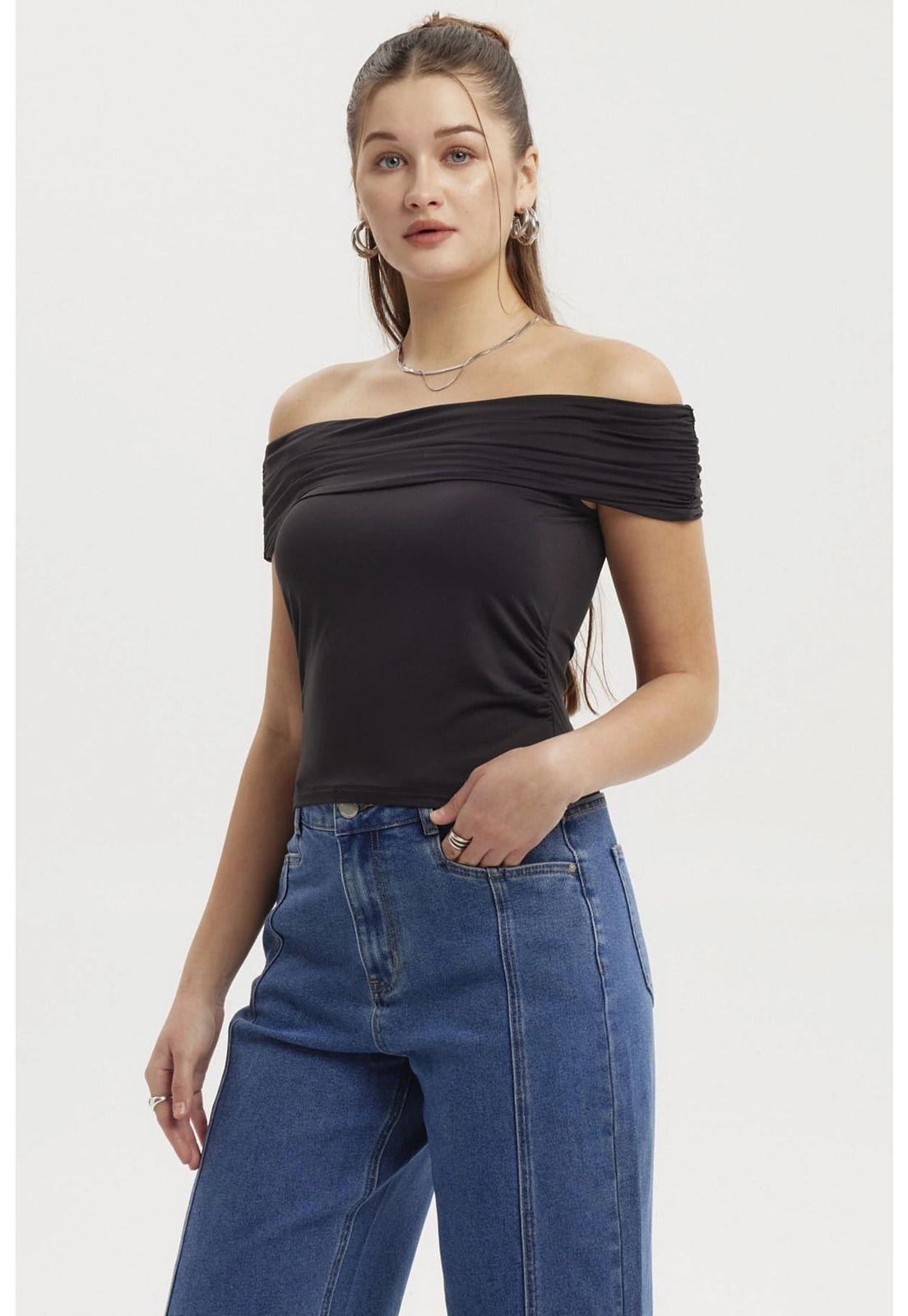 Polera Mujer Bardot Basta Redondeada Negro-1