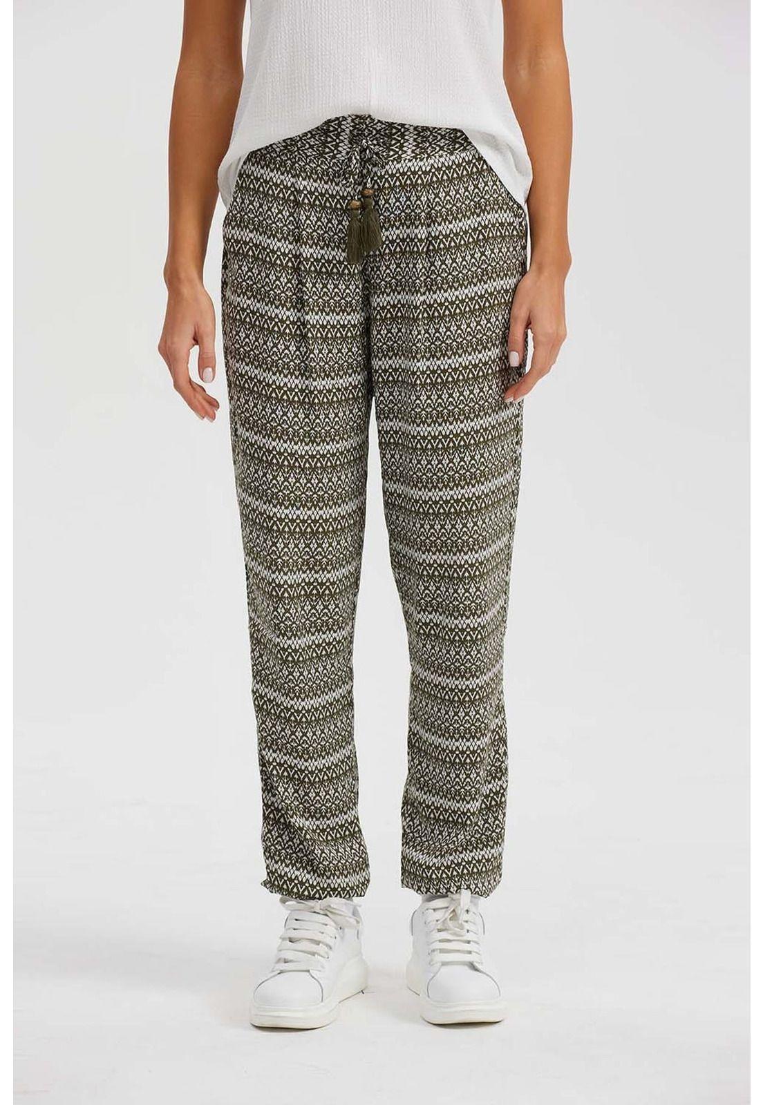 Pantalón Mujer Bombacho Puño Elástico Verde-0