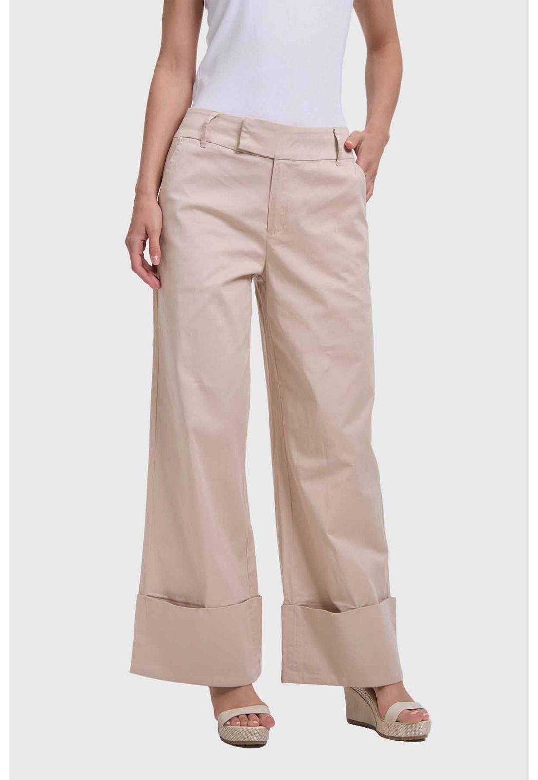 Pantalón Mujer Sastrero Basta Ancha Beige-0