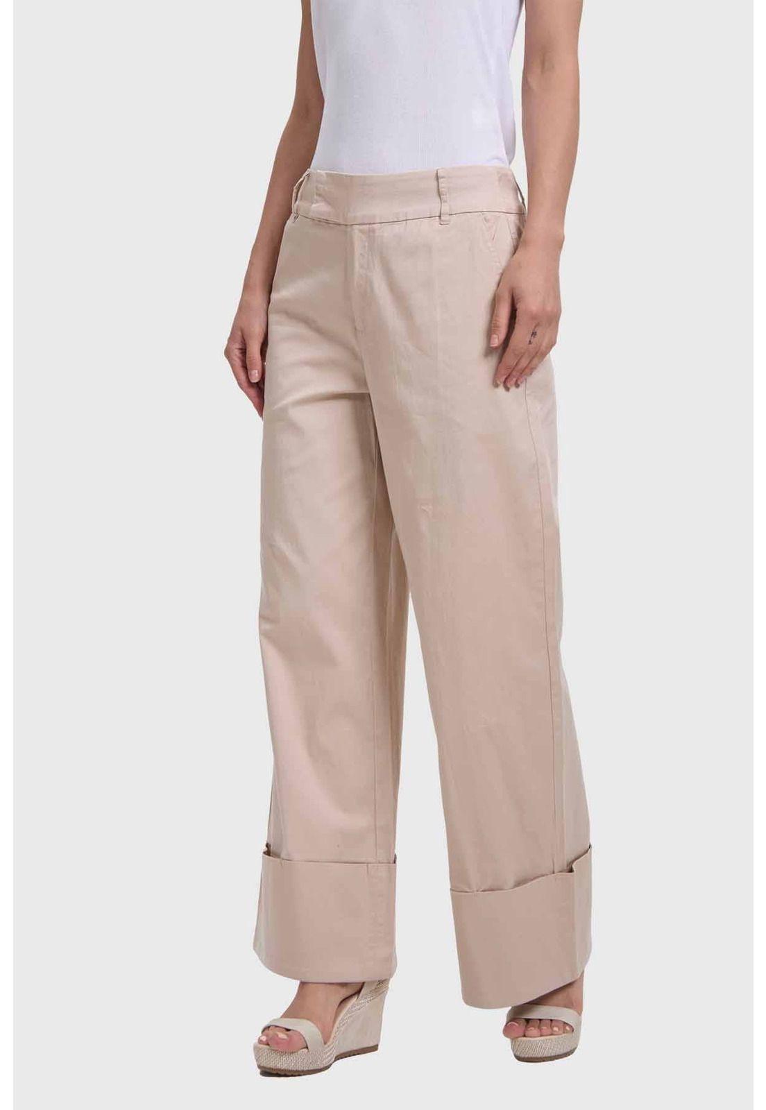 Pantalón Mujer Sastrero Basta Ancha Beige-1