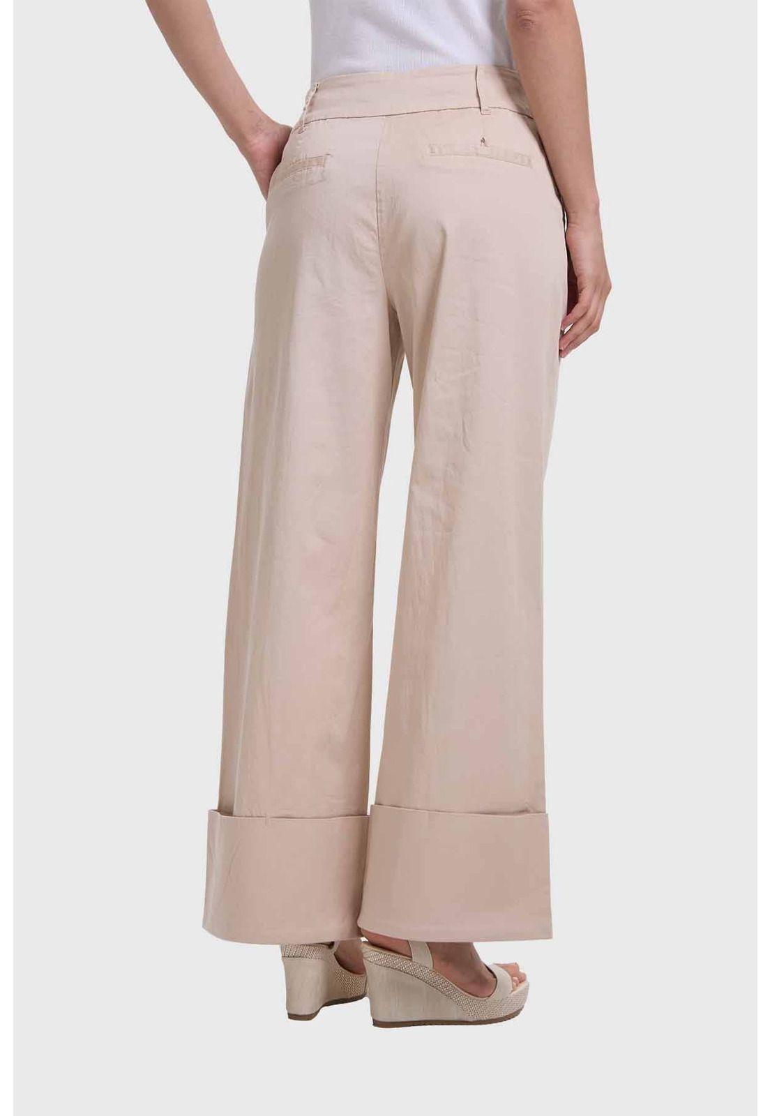 Pantalón Mujer Sastrero Basta Ancha Beige-2