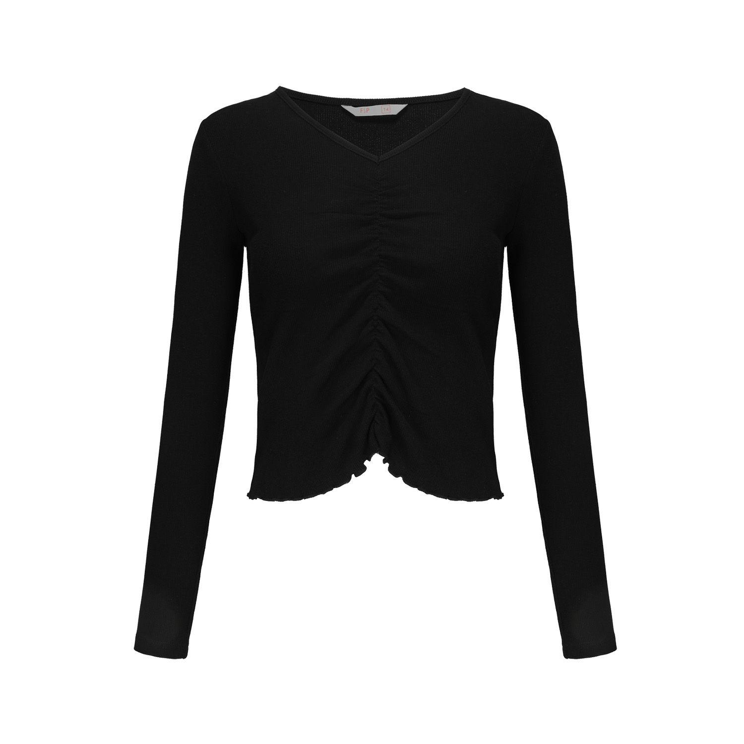 Polera Niña Recogido Delantero Negro-0