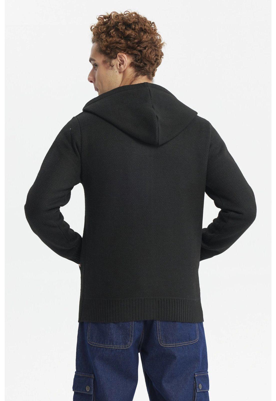 Sweater Hombre Hoodie Liso Con Micropolar Negro-2