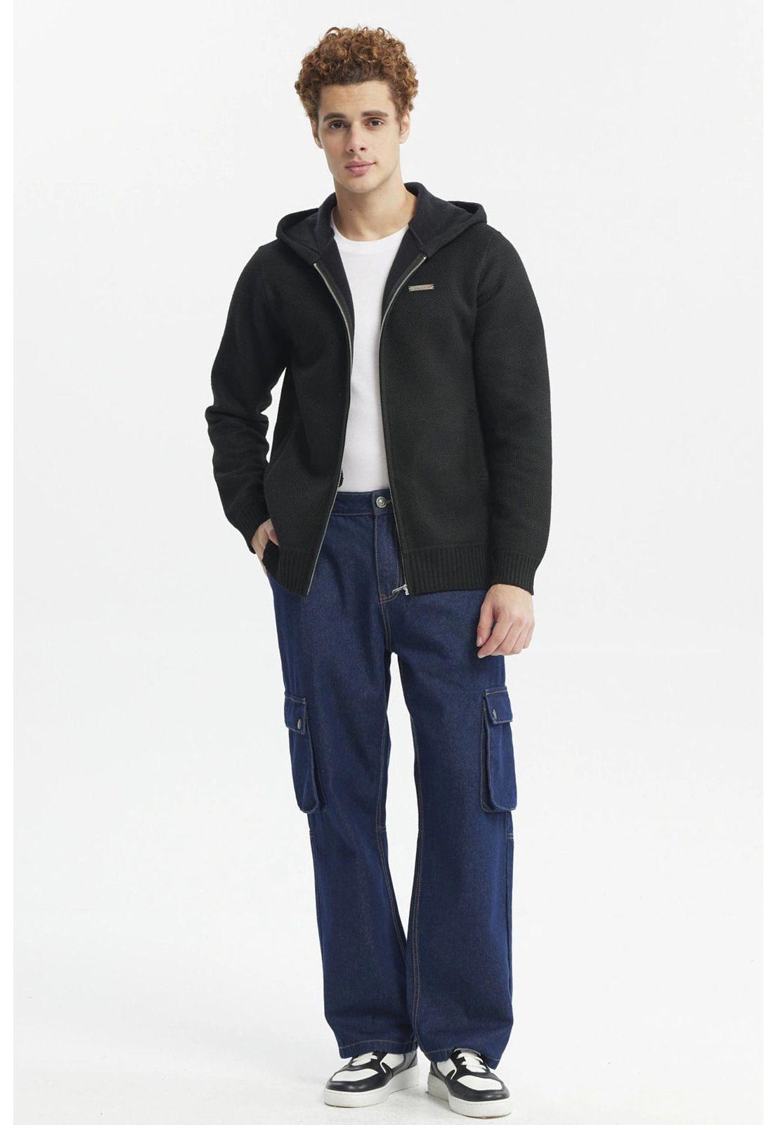 Sweater Hombre Hoodie Liso Con Micropolar Negro-3