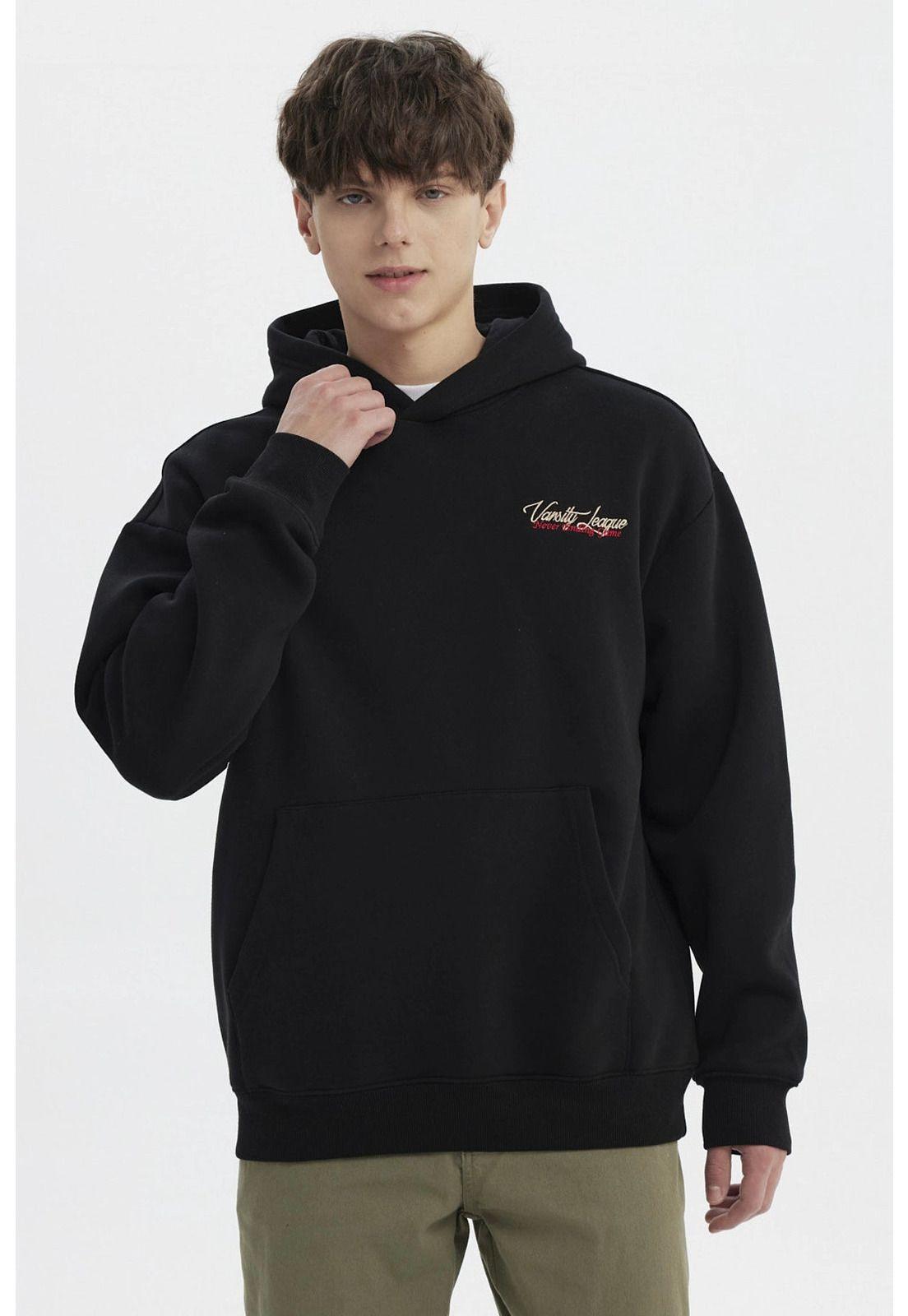 Polerón Hombre Slim Con Gorro Negro - lV-0